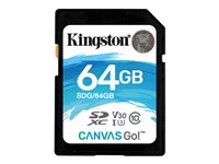 Kingston Canvas Go! - Carte mémoire flash - 64 Go - Video Class V30 / UHS-I U3 / Class10 - SDXC UHS-I SDG/64GB
