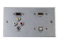 C2G RapidRun Double Gang Integrated VGA (HD15) + 3.5mm + Composite Video + Stereo Audio + HDMI + USB Wall Plate - Support de fixation - HD-15, RCA X 3, fiche mini-phone Stéréo 3,5 mm, HDMI, USB Type B - aluminium brossé - à commande double 87120