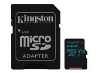 Kingston Canvas Go! - Carte mémoire flash (adaptateur microSDXC vers SD inclus(e)) - 64 Go - Video Class V30 / UHS-I U3 / Class10 - microSDXC UHS-I SDCG2/64GB