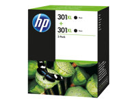 HP 301XL - Pack de 2 - à rendement élevé - noir - original - cartouche d'encre - pour Deskjet 1050A J410, 1051A J410, 10XX, 10XX J410, 15XX, 2000, 2050 J510, 2050A J510, 2054A J510, 25XX, 3000, 3050 J610, 3050A J611, 3052A J611, 3054A J611, 3055A J611, 3057A J611, 3059A J611, 3510; Envy 450X, 553X; Officejet 26XX, 46XX D8J45AE