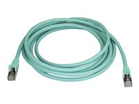 StarTech.com 3m CAT6A Ethernet Cable, 10 Gigabit Shielded Snagless RJ45 100W PoE Patch Cord, CAT 6A 10GbE STP Network Cable w/Strain Relief, Aqua, Fluke Tested/UL Certified Wiring/TIA - Category 6A - 26AWG (6ASPAT3MAQ) - Cordon de raccordement - RJ-45 (M) pour RJ-45 (M) - 3 m - STP - CAT 6a - moulé, sans crochet - turquoise 6ASPAT3MAQ